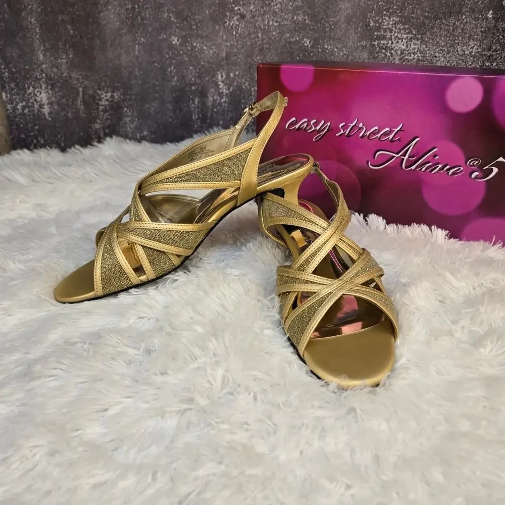 Easy Street Alive @ 5 Tristen Women's Gold Dress Slingback Heels Size 8.5